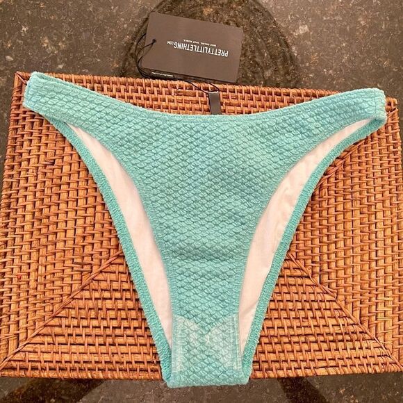 NWT Pretty Little ThingSz US 8 UK 12 *Dusky Turquoise* Textured Swim Bottom - Picture 1 of 9